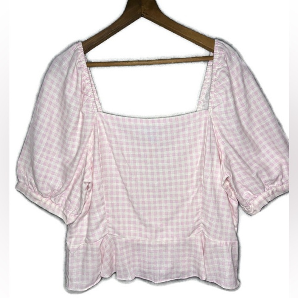Draper James RSPV NEW Pink Gingham Square Neck Blouse Size X-Large XL